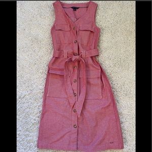 ❌SOLD❌Tommy Hilfiger Red White Striped Button Down Dress With Belt Size XS